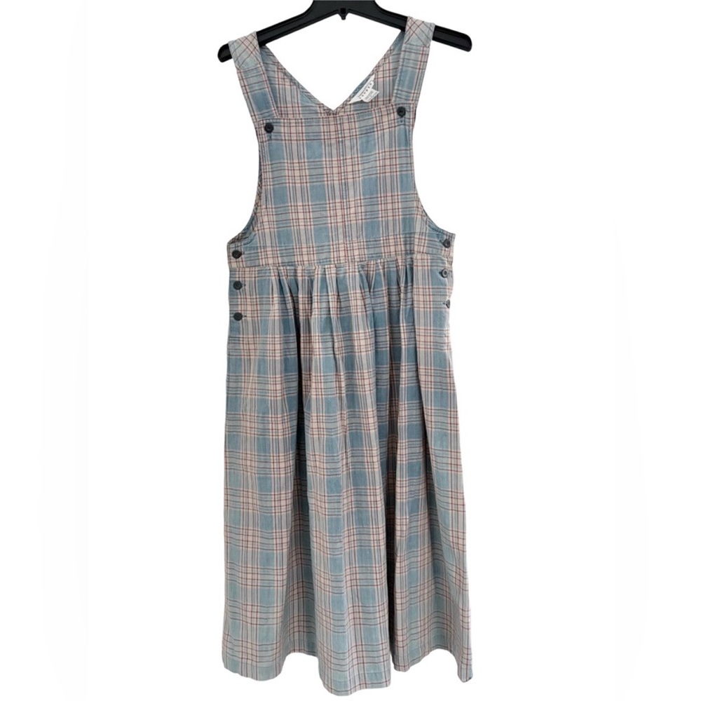 Vintage Compagnie Internationale Express Cotton Plaid Pinafore Dress M Red Blue - Picture 1 of 12